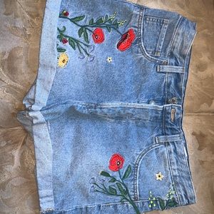 Denim shorts with floral embroidery